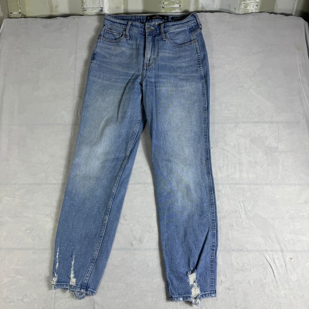 Hollister Womens High Rise Mom Jeans Blue Denim Vintage Stretch 1 R 25x27